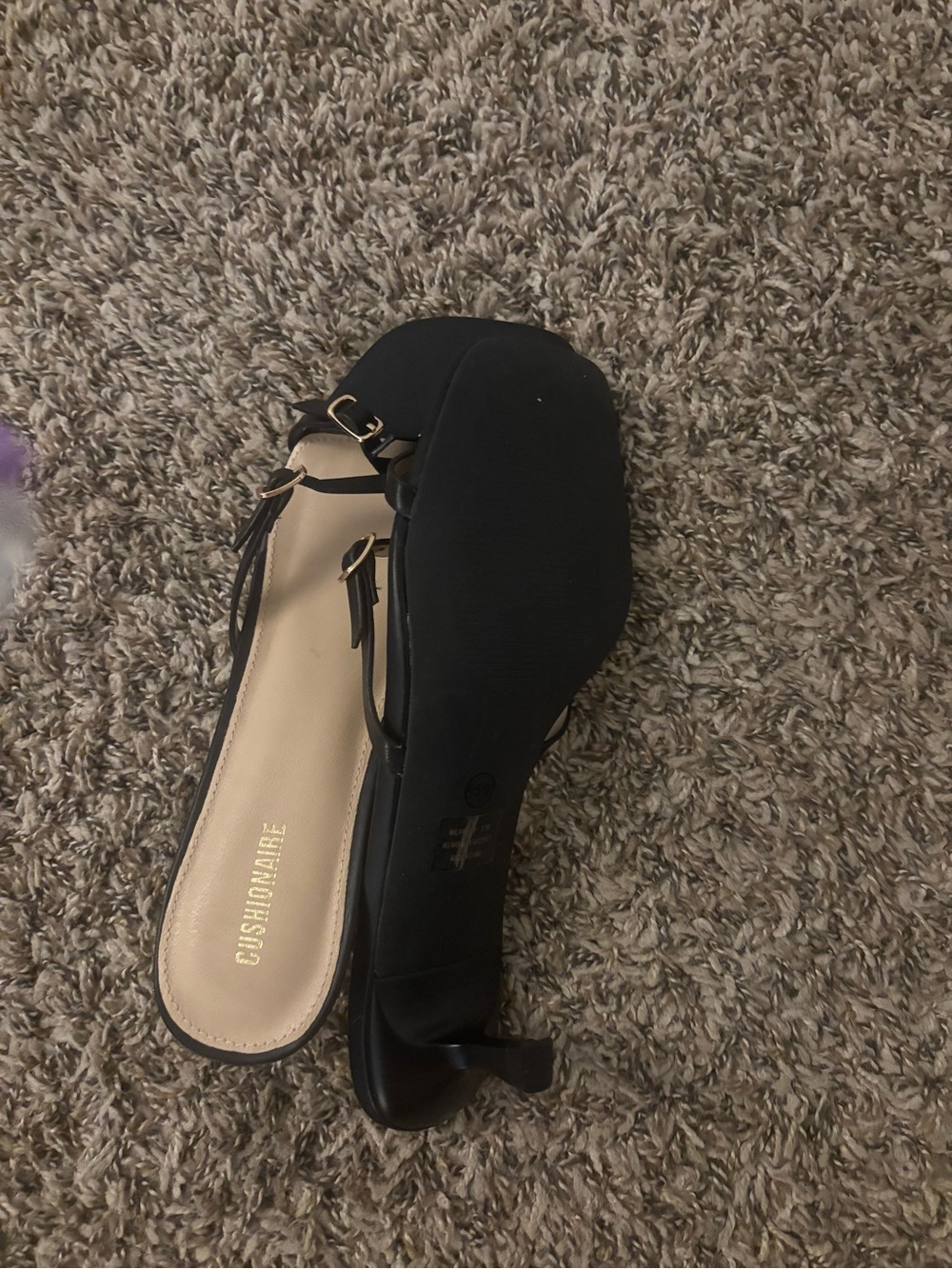 Cushionaire Black Slingback Mules with Gold Buckle